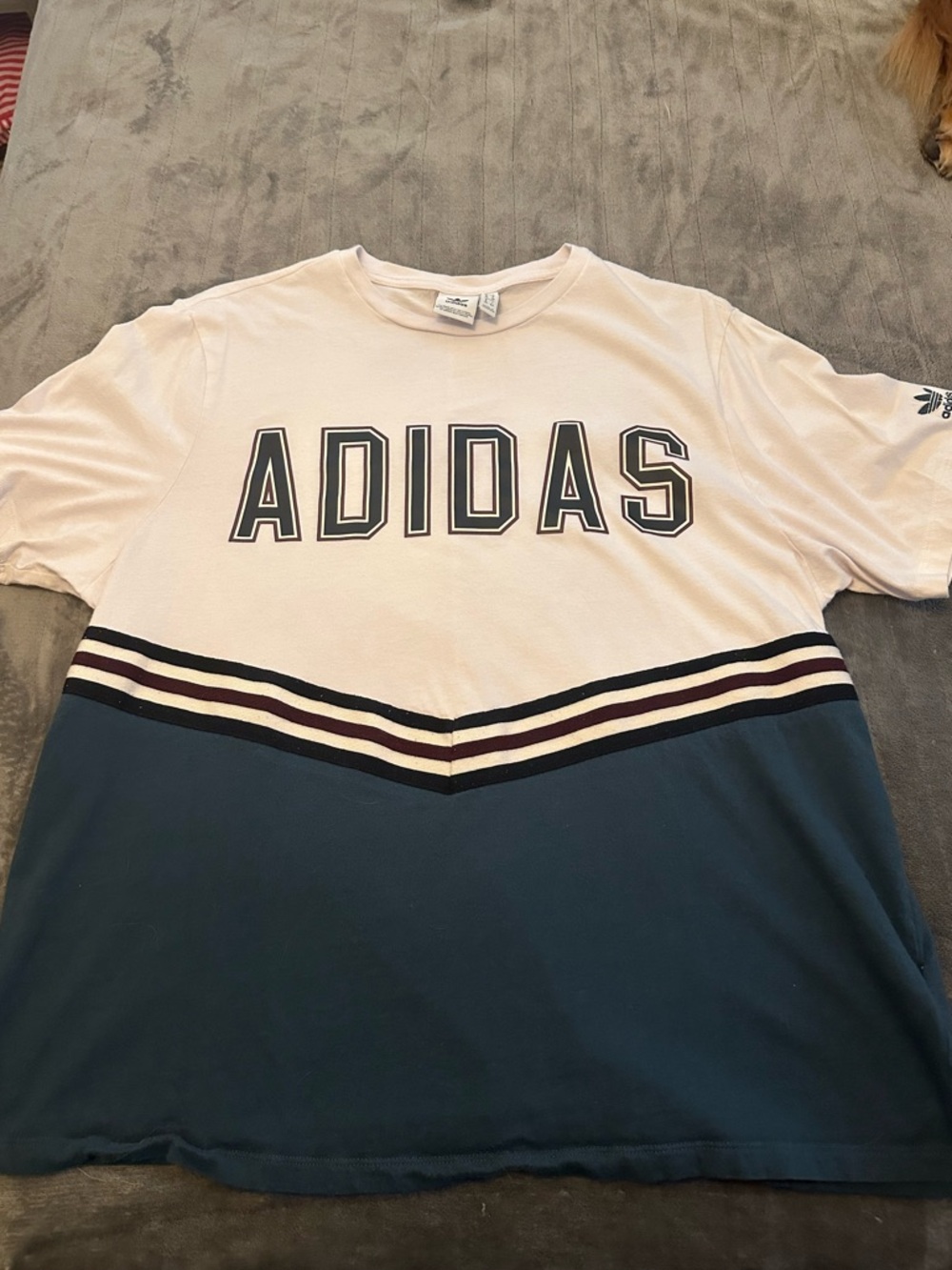 Adidas White and Teal Chevron Logo Short Sleeve Tee